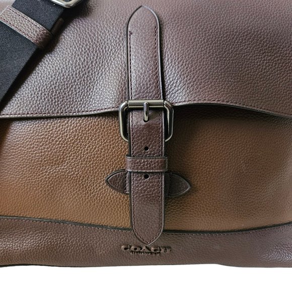 Coach Hudson Brown Leather Colorblock Messenger Laptop Crossbody Bag - Picture 6 of 13